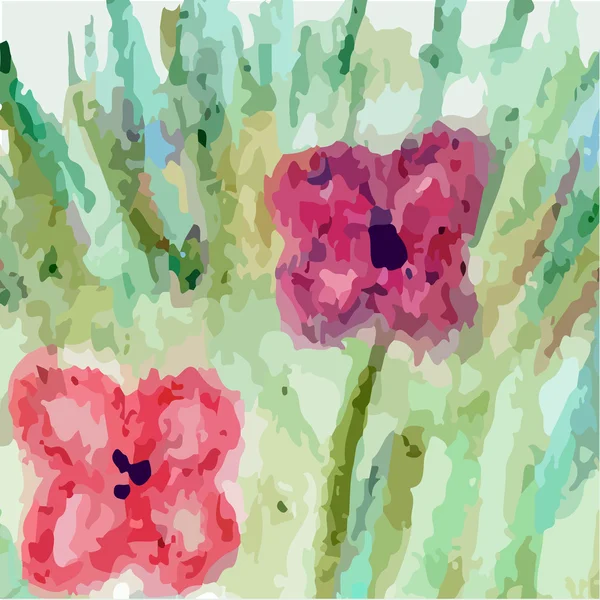 Herbe géométrique & fleurs — Image vectorielle