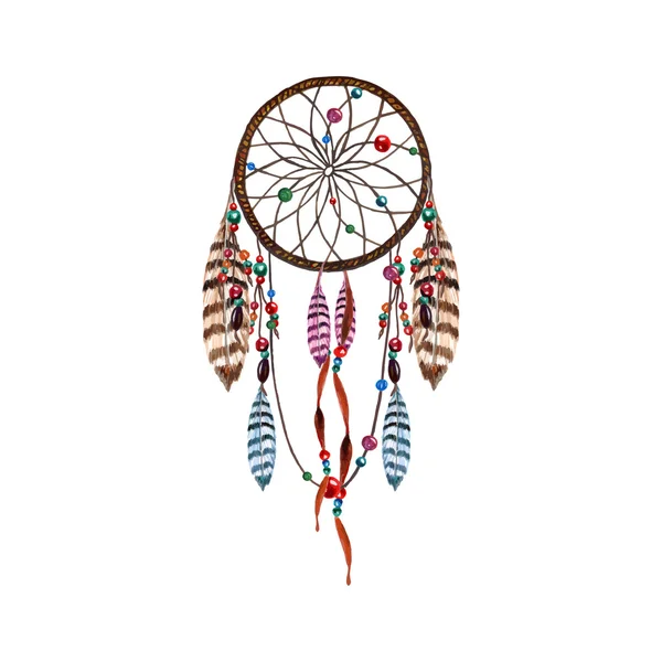 Akvarel Dreamcatcher, peří — Stockový vektor