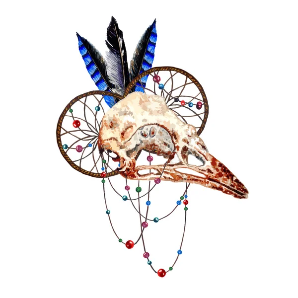 Watercolor Bird Skull — 图库矢量图片