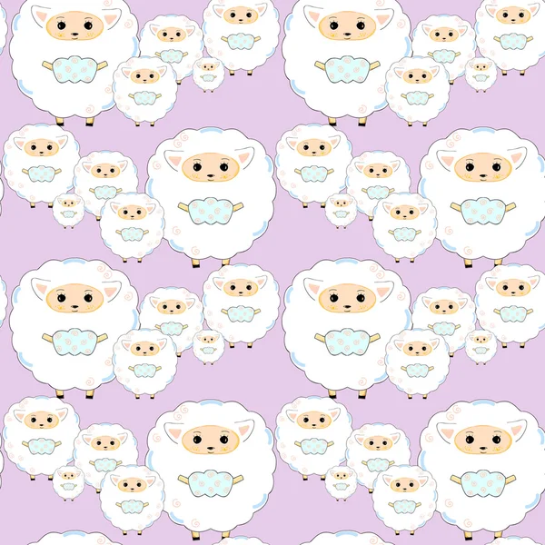 Seamless pattern of cute sheep family — Stok Vektör