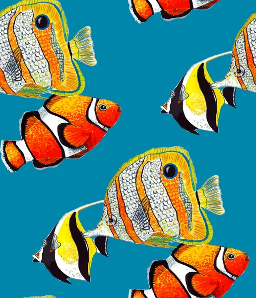 Τροπικά ψάρια χωρίς ραφή μοτίβο — Διανυσματικό Αρχείο