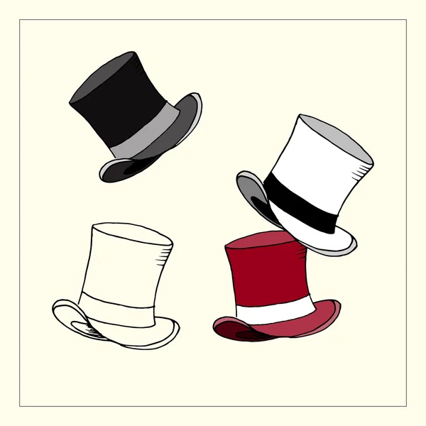 Chapeaux haut de forme noir, blanc, Bordo — Image vectorielle