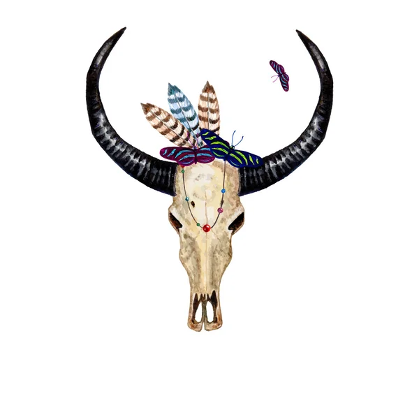 Bull Skull & motyle. — Wektor stockowy