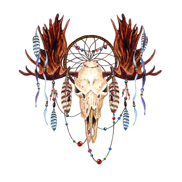 Acuarela Moose Skull — Vector de stock