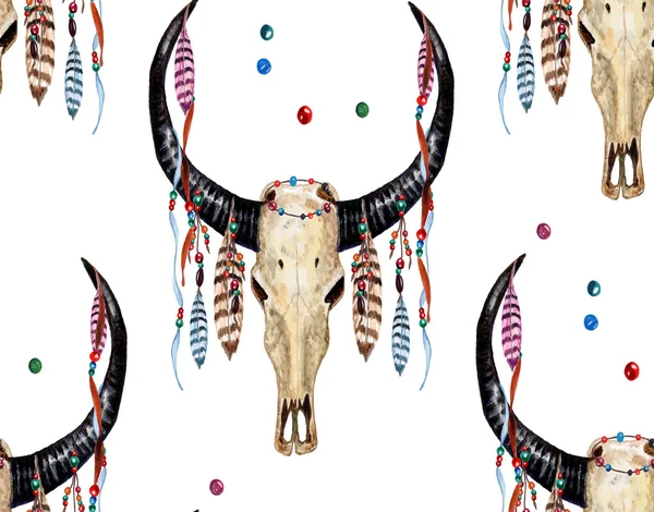 Crâne et plumes Buffalo modèle . — Image vectorielle