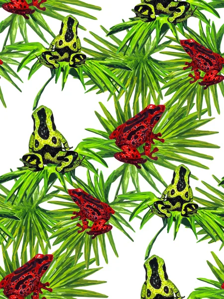 Grenouilles tropicales & feuilles de palmier vert — Image vectorielle