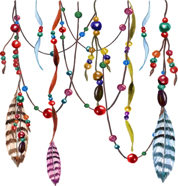Modèle de plumes et perles . — Image vectorielle