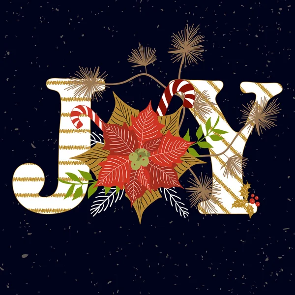 ¡Joy! Letras y decoración floral — Vector de stock