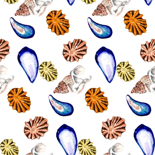 Aquarelle Seashell motif vintage sans couture — Image vectorielle