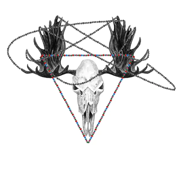 Moose schedel en kralen. — Stockvector