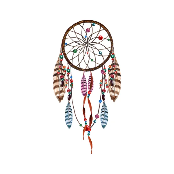 Watercolor Dreamcatcher, Feathers — Stock Vector