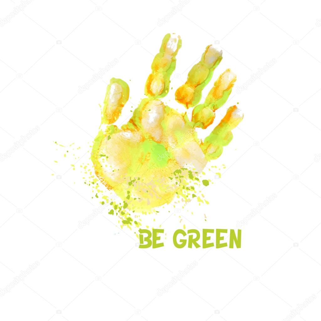 Watercolor Baby Hand print & Water Splash Logo vector design template. Elegant concept for Green Technology, Green Education, Eco-friendly & Ethical products. Go Green creative symbol