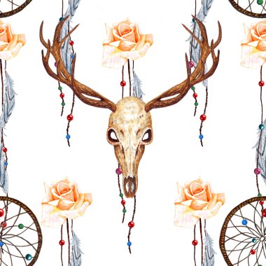 Deer skull and rose pattern.