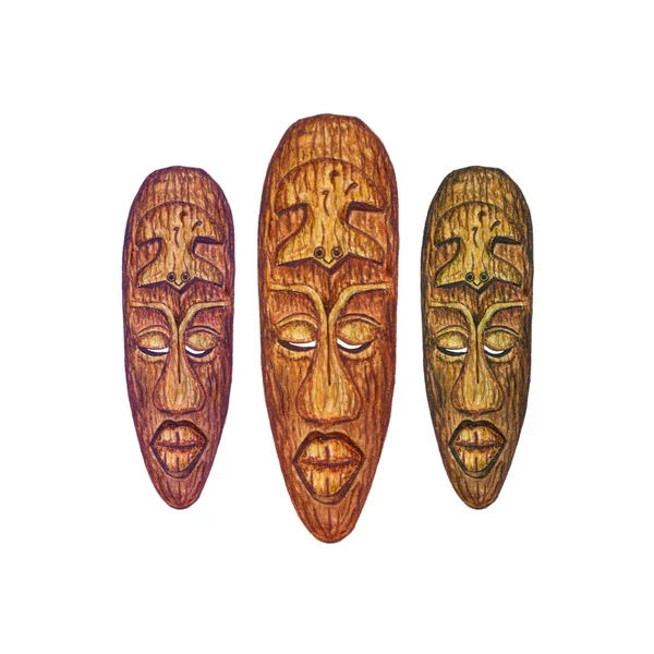 水彩木制部落面具 — 图库照片