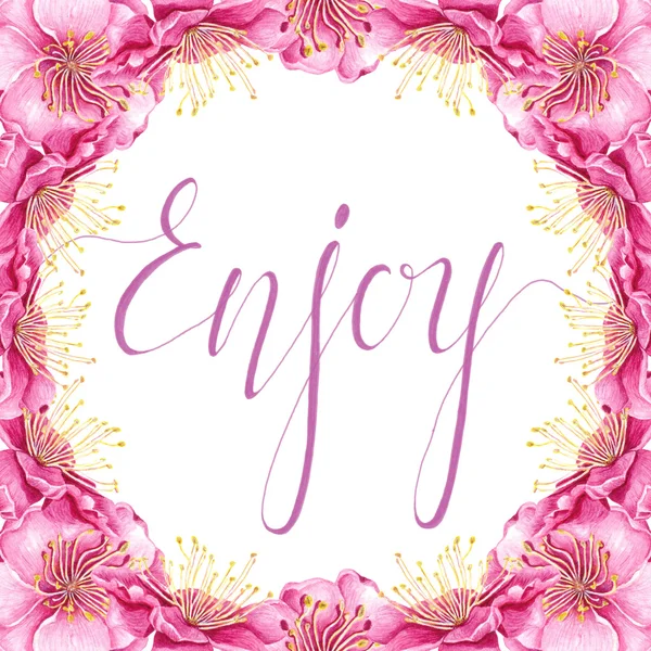 Enjoy tag in floral frame — Stock Photo, Image