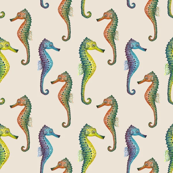 Watercolor seahorse pattern. — Stock Photo, Image