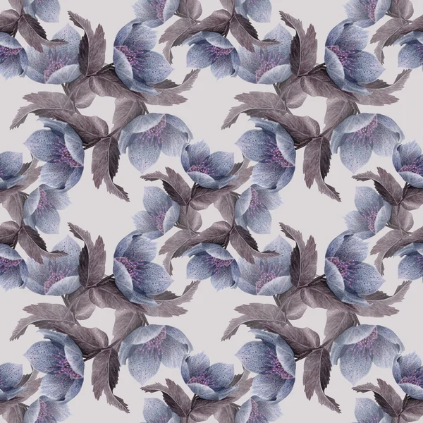 Akwarela mozaika hellebore kwiat bezszwowe wzór — Zdjęcie stockowe