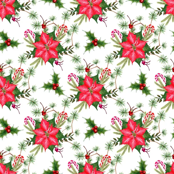 Modello di poinsettia ad acquerello . — Foto Stock