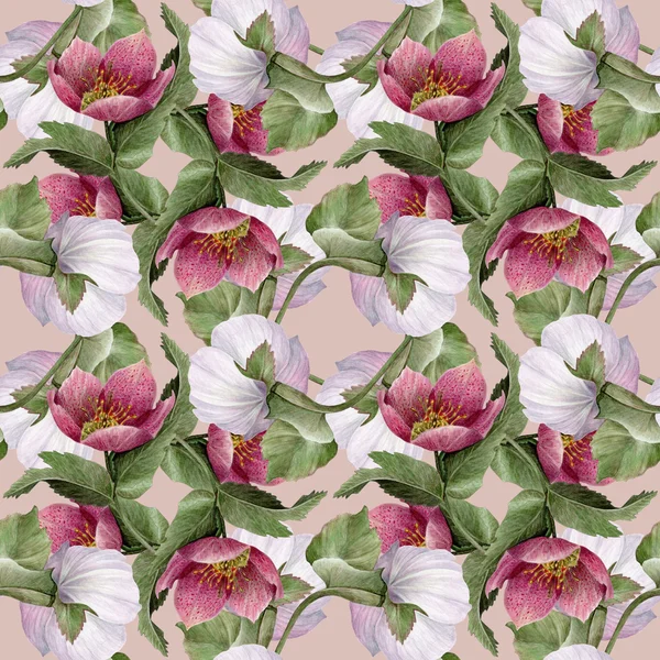Aquarell Mosaik Hellebore Blume nahtlose Muster — Stockfoto