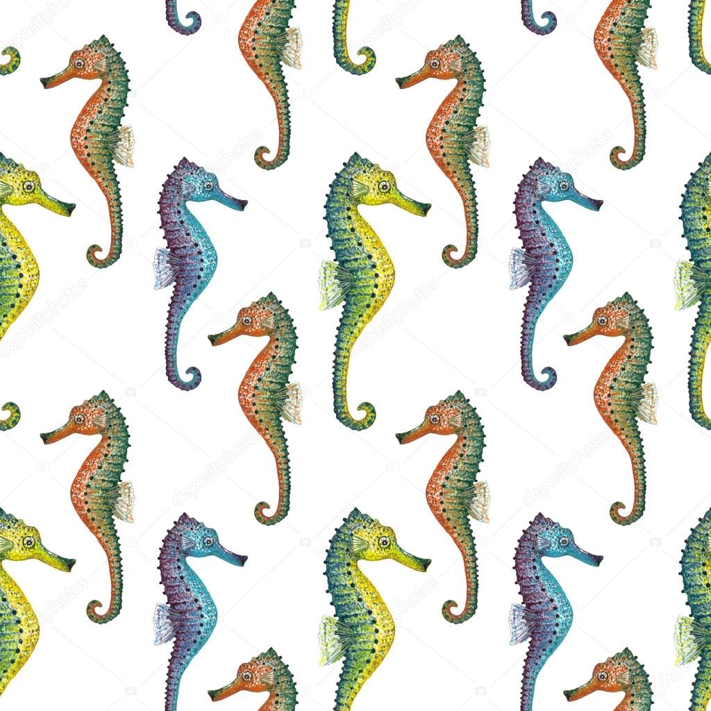 Watercolor seahorse pattern.
