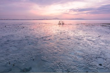 Penang beach gündoğumu göre çamur doku görüntüle
