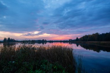 Dojlidy Gölü, Podlasie, Polonya 'da sakin ve sakin bir sabah.