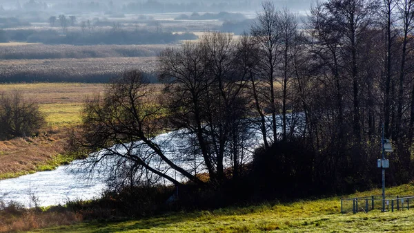 Biebrza Nehri Sonbahar Güneşinin Işınlarında Podlasie Polonya — Stok fotoğraf