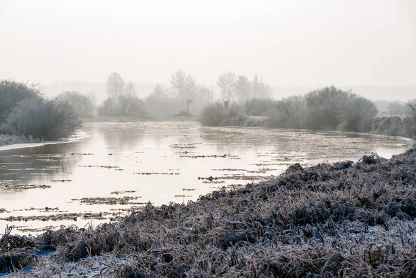 Journée Ensoleillée Glacée Dans Vallée Biebrza Podlasie Pologne — Photo