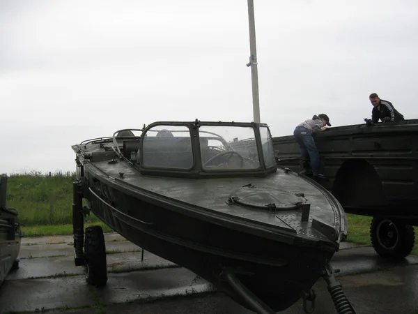 Military boat an exhibit of a historical museum, Russia