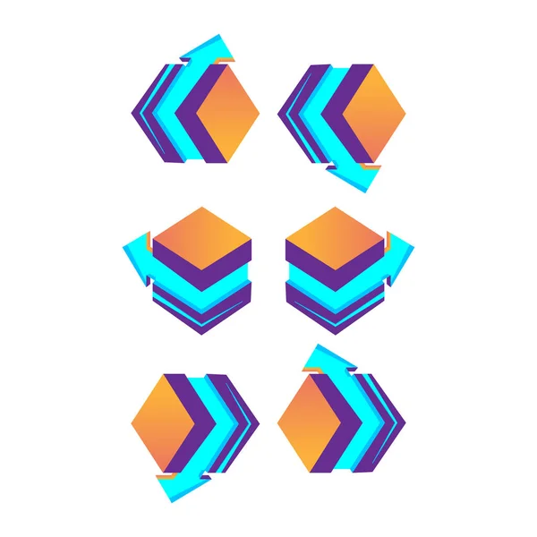 Tali Cubi Viola Con Freccia Logo Design Illustrazione Vettoriale — Vettoriale Stock