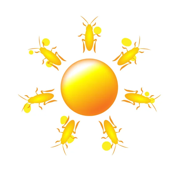 Sun Icon Rays Out Cute Cockroach Beetle Contour Sign Logo — Stock Vector