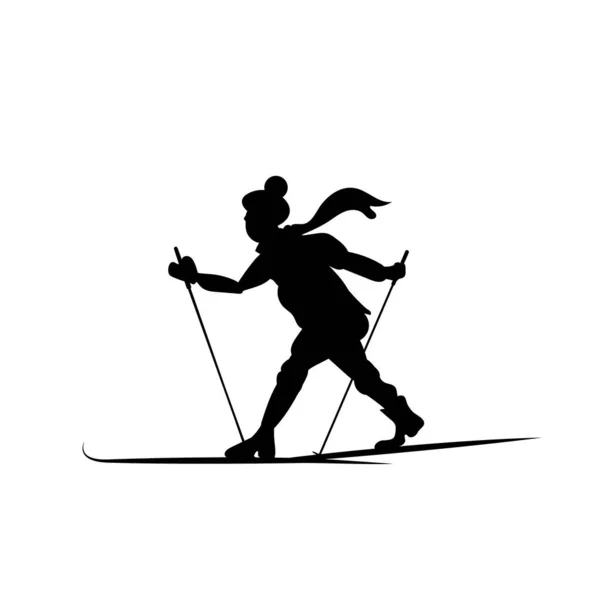 Silhouet Van Een Skiër Die Geïsoleerd Raakt Liefhebber Van Boswandelingen — Stockvector