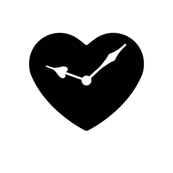 Heart Vector Black Icon Hands Clock Heart Valentines Day Sign — Stock Vector