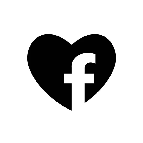 ソーシャルFacebookネットワークに特化したハートベクトルブラックアイコン ハートの愛のシンボル バレンタインデーのサイン エンブレム グラフィックとウェブデザイン ロゴのためのフラットスタイル Fフォント — ストックベクタ