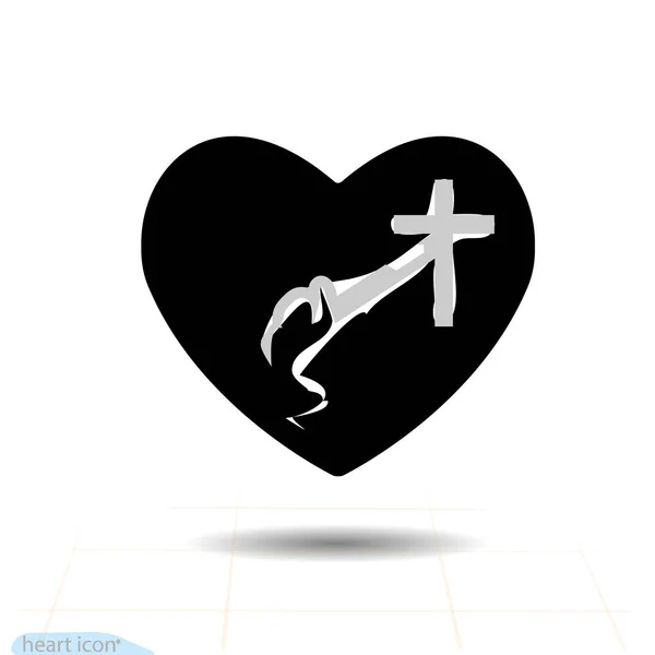 Dekorative Figur Betet Christliches Kreuz Herzen Valentinstagsschild Emblem Flacher Stil — Stockvektor