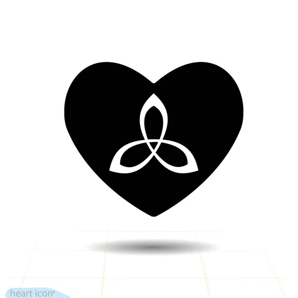 ハートベクトルブラックアイコン 愛のシンボル トリケトラ トリニティまたはケルトの結び目を中心に絶縁ベクトル記号 バレンタインデーのサイン エンブレム フラットスタイルの三位一体クロス — ストックベクタ