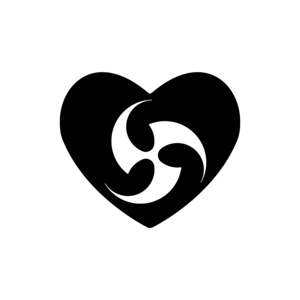 Signo Religioso Del Tomoe Corazón Corazón Vector Icono Negro Símbolo — Archivo Imágenes Vectoriales