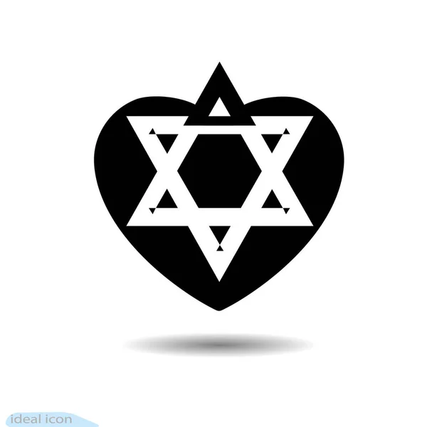 Étoile David Dans Modèle Icône Coeur Noir Symbole Amour Saint — Image vectorielle