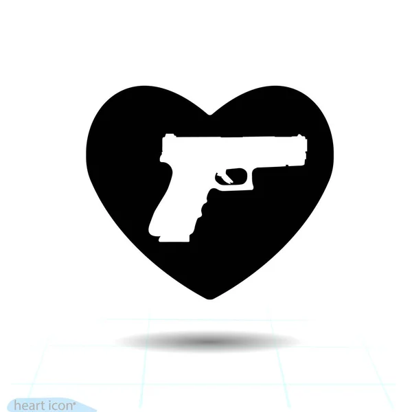 Černá Ikona Vektoru Srdce Symbol Lásky Pistolová Pistole Srdci Valentýnské — Stockový vektor