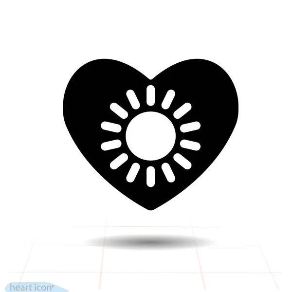 Coeur Vecteur Icône Noire Symbole Amour Soleil Dans Cœur Panneau — Image vectorielle