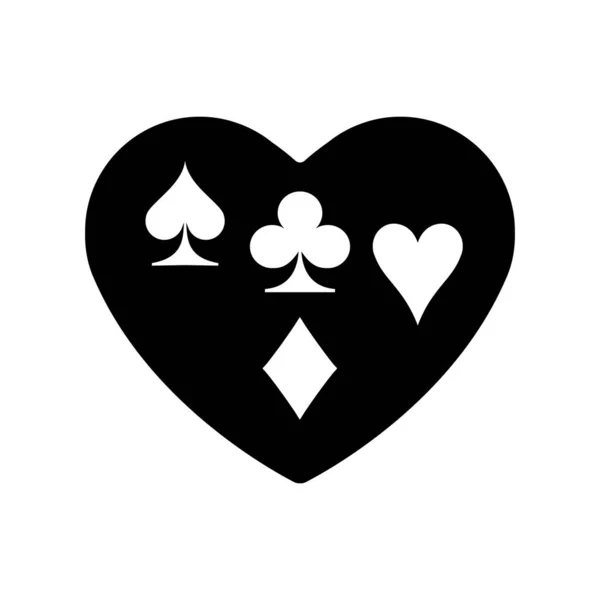 Czarny Serce Pik Klub Diament Serce Garnitur Ikona Symbolem Miłości — Wektor stockowy