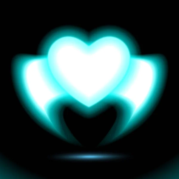 Herz Neon Mit Flügeln Blau Glühen Strahlende Wirkung Der Liebe — Stockvektor