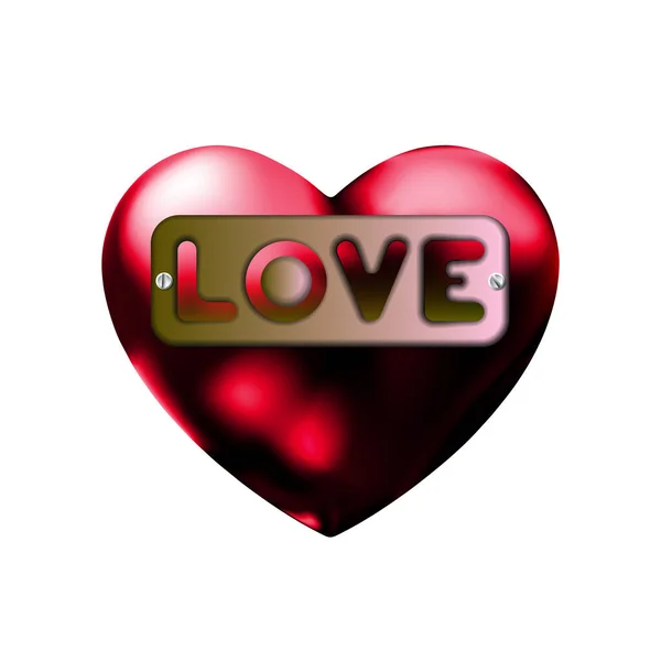 Amore Iscrizione Cuore Icona Targa Simbolo San Valentino Segno Emblema — Vettoriale Stock