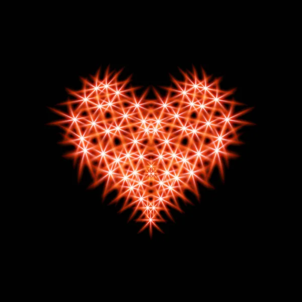 Abstracción Icono Corazón Hecho Estrellas Rojas Para Fondos Oscuros Fuego — Vector de stock