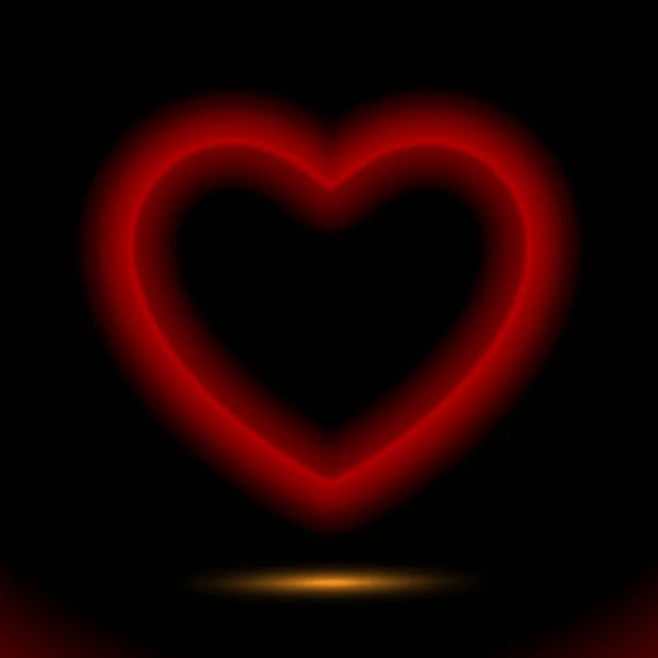赤ランプハート 黒を背景にプレゼンテーションデザインのためのバレンタインボタン 現代の蛍光体 ダークベクトル発光照明広告 イラストベクトルライトサイン 休日の形 — ストックベクタ