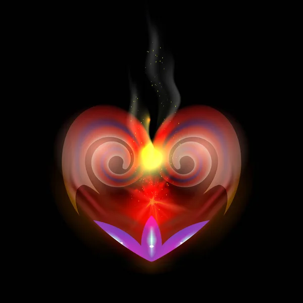 Abstraction Heart Dark Backgrounds Smoldering Night Fire Red Coals Design — Stock Vector