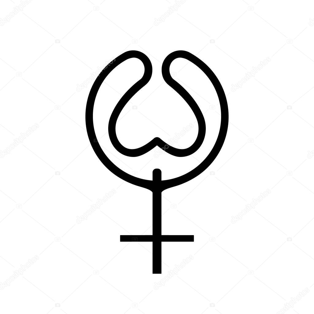 Icon black line nymphomania concept. Stylised Sign female gender expresses sex woman addiction. A symbol sexual affiliation. Flat style for graphic design, logo. A happy love. Vector illustration.