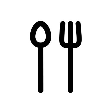 Kaşık ve çatal siyah yuvarlak vektör doğrusal simgesi. Düz sıcak yemek yemek tasarımı ya da dekorasyon süsü. Eps 10.