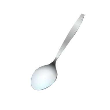 Yemek için gerçekçi bir kaşık, pembe ve mavinin açık tonları. Metal ya da gümüş. İzole vektör illüstrasyonu.