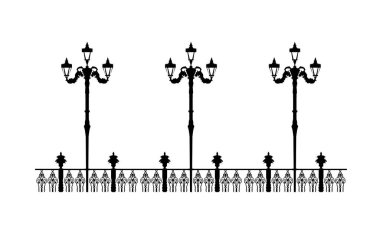 Sokak siyahı iskele, tasarım için örnek. Mimari çözüm gezinti şablonu düzenlenebilir EPS 10 dosyası, rıhtımdaki illüstrasyon fenerleri. Şık şehir grafikleri. Eski.